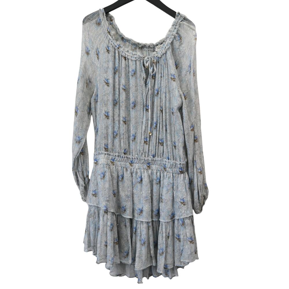 LoveShackFancy Blue Floral Long Sleeve Mini Dress Size L